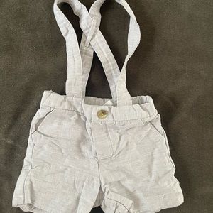 Janie and Jack grey linen suspender shorts